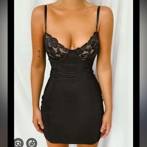 Tiger Mist Black Mini Dress with Lace Detail
